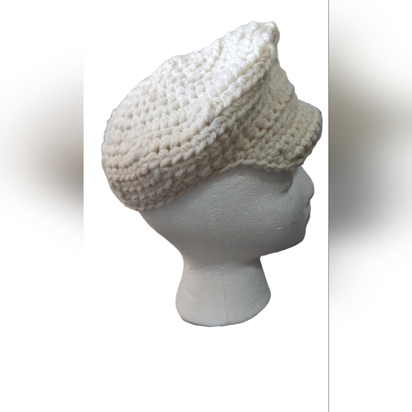 Crochet Newsboy Cap Womens One Size Boho Neutral Swiftie Festival Grandpacore - Picture 3 of 3